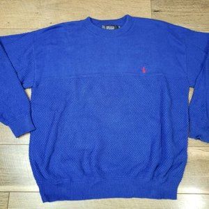 Polo Ralph Lauren Made in the USA Long Sleeve Pullover Knit Sweater Blue Size XL
